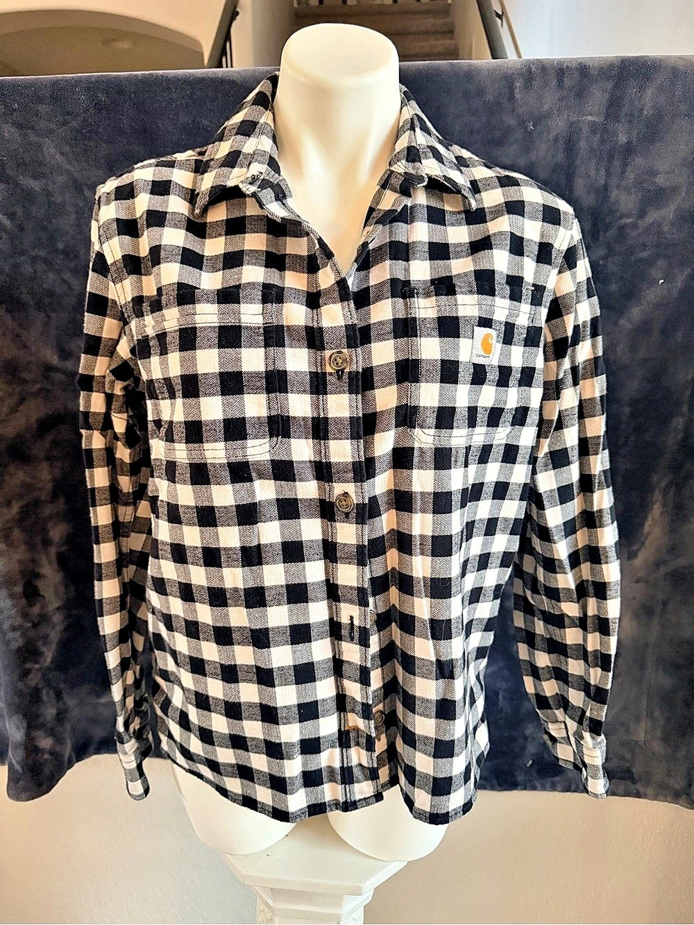 Carhartt Men's Checkered Button Up in Black & White